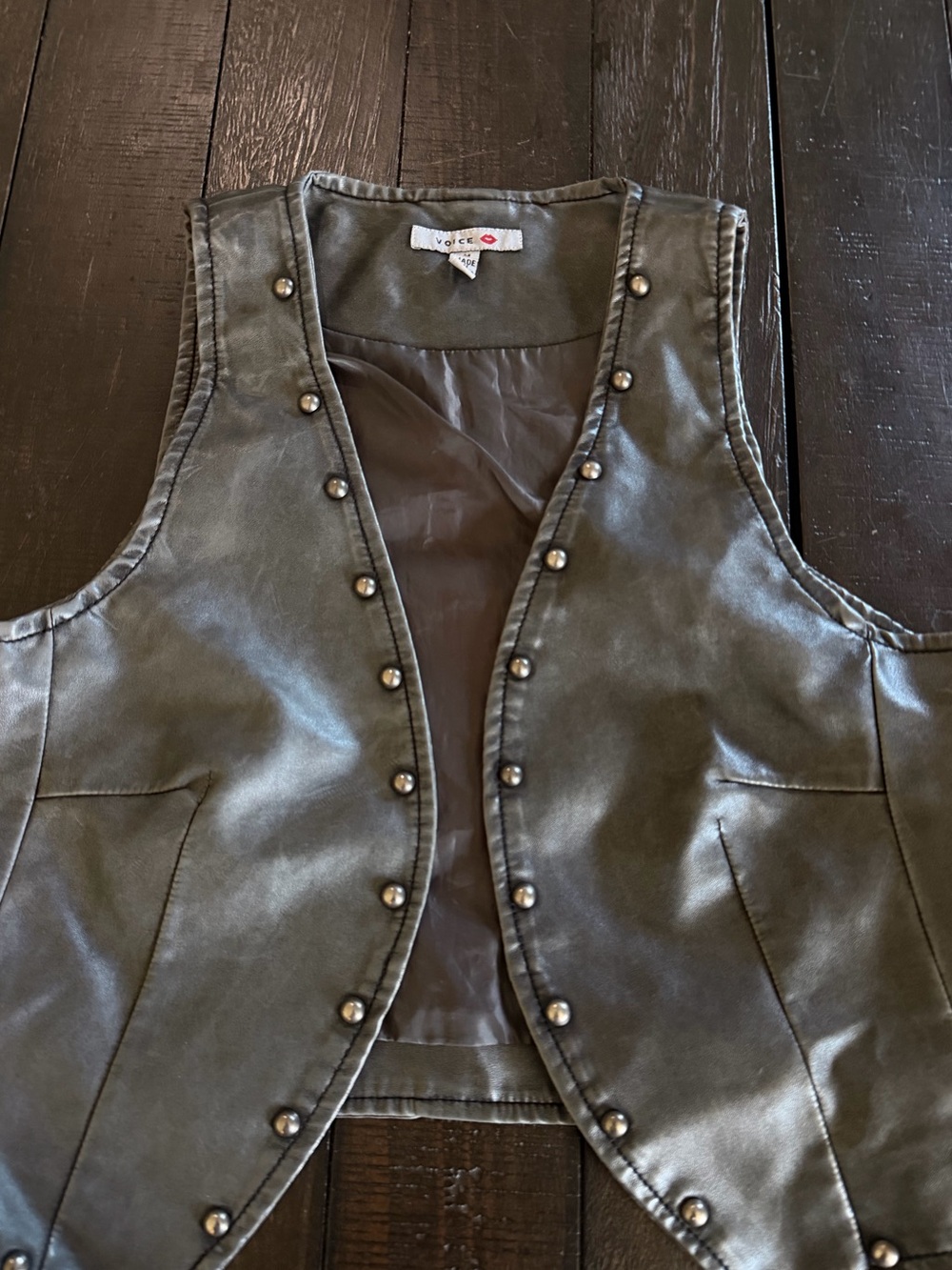 Voice Studded Faux Leather Moto Vest | Brown | Size Medium
